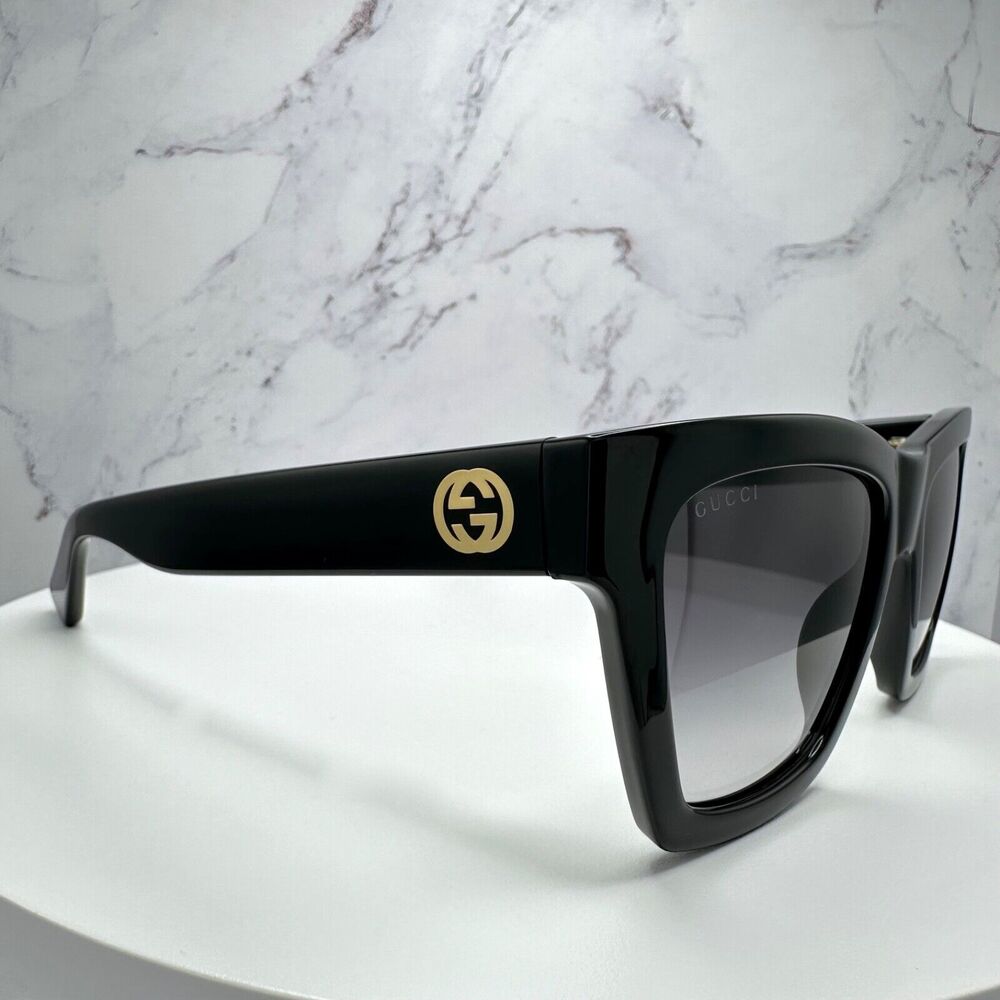 New GUCCI Sunglasses Black Gold Interlocking GG Logo 54-19-140 mm - Picture 11 of 16
